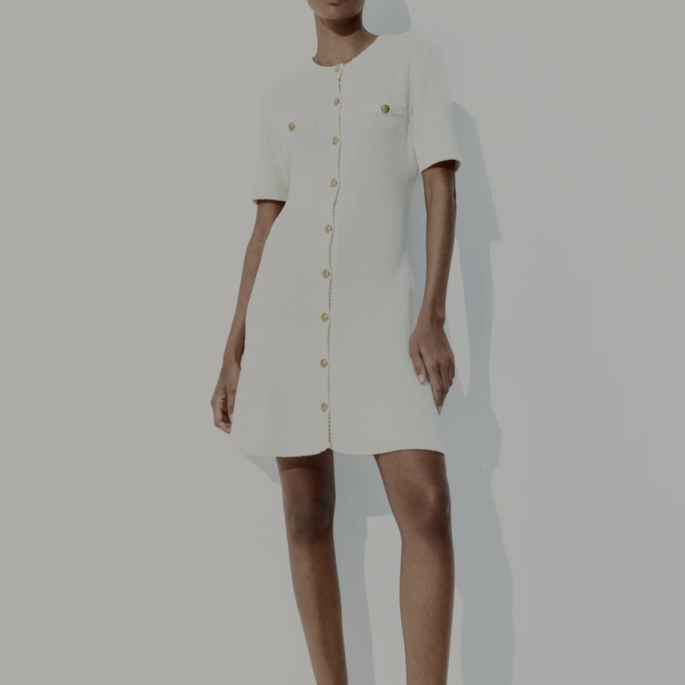 H&M Cream Button-Front Mini Dress